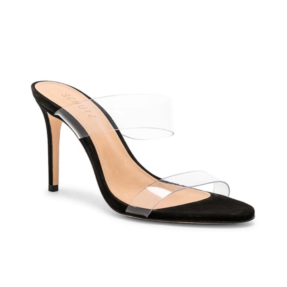 Schutz Ariella Stiletto Heel Sandal Clear Straps Slip On
